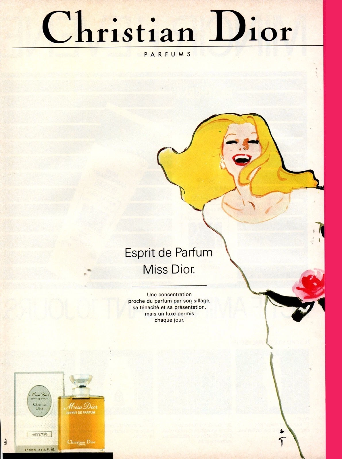 Publicité papier Parfum. Perfume ad. DIOR Miss Dior 1985 Gruau