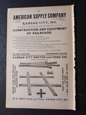 1891 railroad equipment ads American Supply Company Kansas City Switch Co 