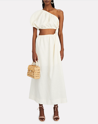 Farm Rio Off White One Shoulder Maxi Dress M Cutout Linen Blend Clean Chic  New | eBay