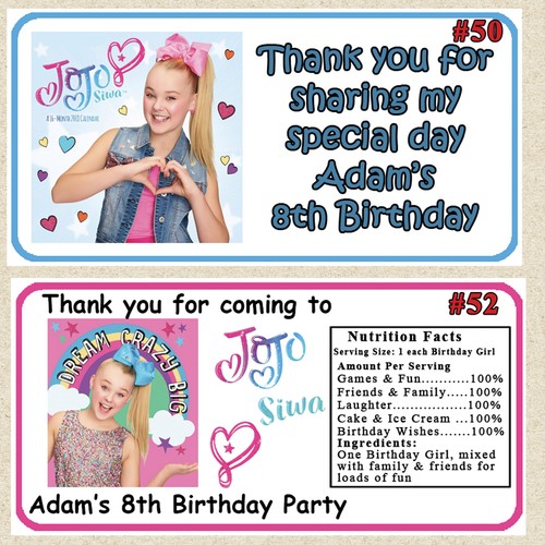 JoJo Siwa Birthday Water Bottle Labels Favor Candy Stickers 1 Sheet Personalize - Picture 3 of 9