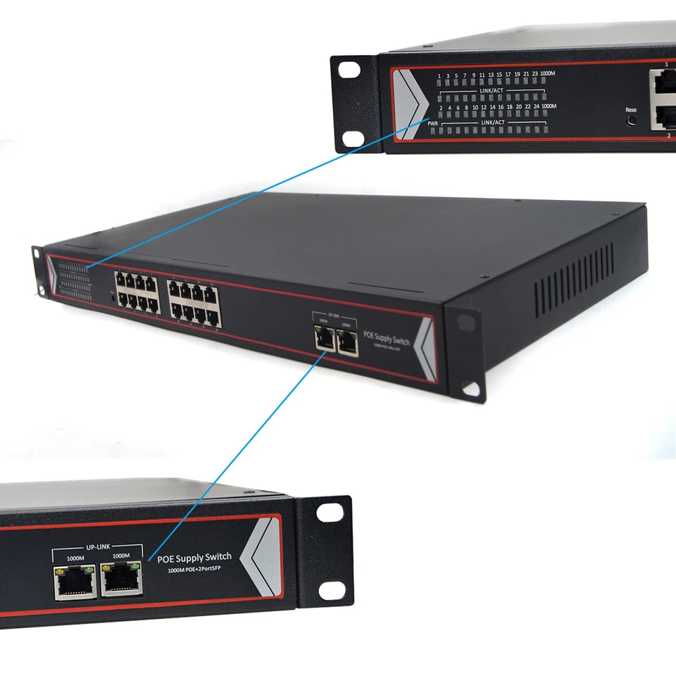 16 Port Gigabit PoE Switch / additional 2 Gigabit Uplink 260W 802.3af/at 1U Rack - Image 4 of 4