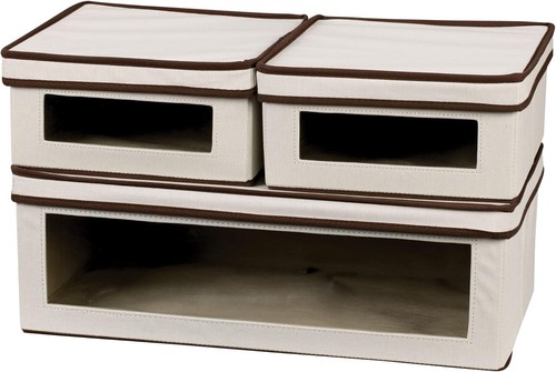 Versatile 3-Bin Vision Storage Boxes with Brown Trim for Elegant Organization - Picture 3 of 7