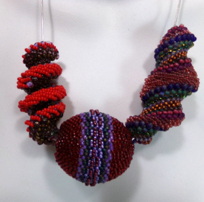 Artistic Beaded Necklace 18'' Silver Chain Unique Handmade Statement AZ16