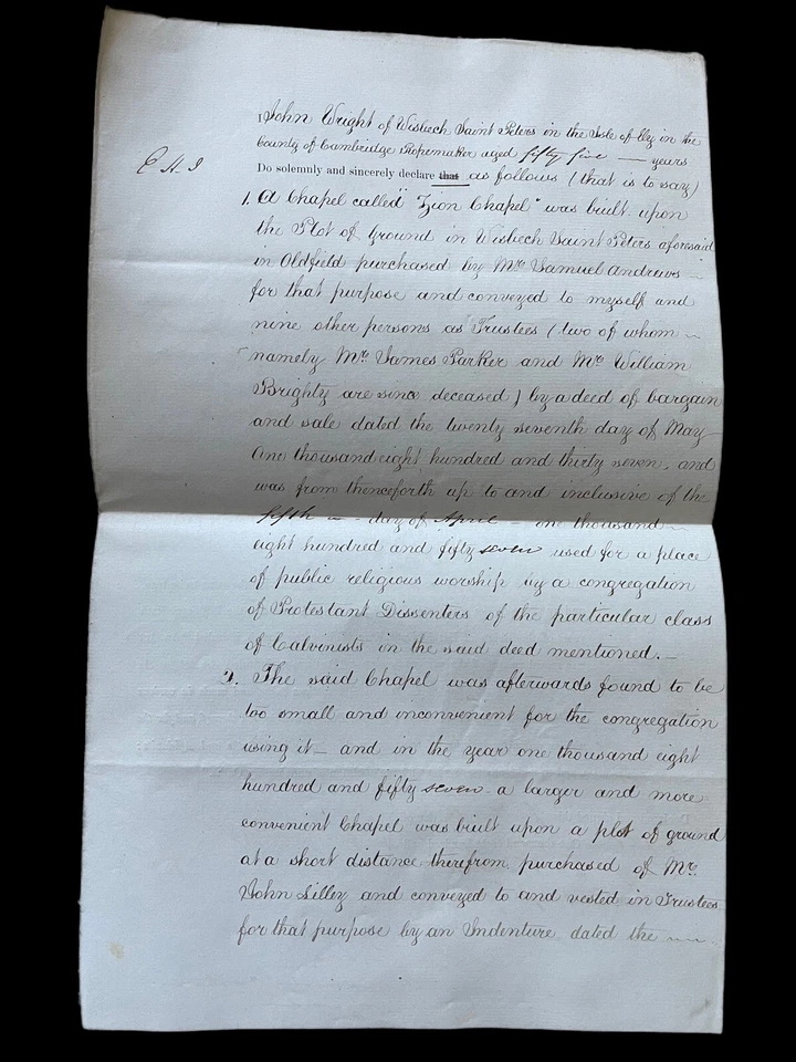 Declaration Of Mr. John Wright At Union Chapel 1860 Manuscript On Vellum - Image 2 of 4