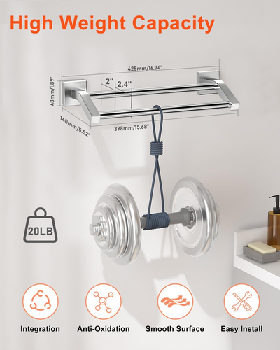 Bath Double Towel Bars Towel Racks for Bathroom,Wall Mount Towel Holder Heavy Du - Picture 3 of 7