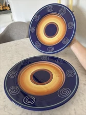 2 PIER ONE 1 Italian SWIRL Dinner Plates Decorative Handmade Exclusive Edition 