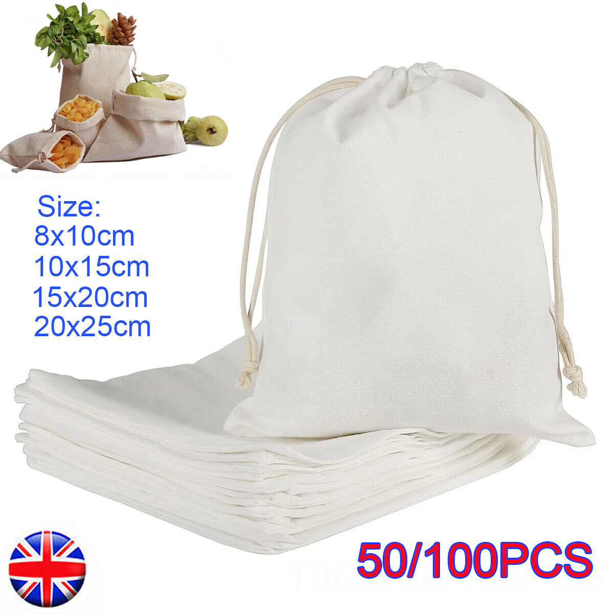 50/100pcs Canvas Bags Drawstring Storage Bag Bulk Linen Calico Tote Cotton  Sack