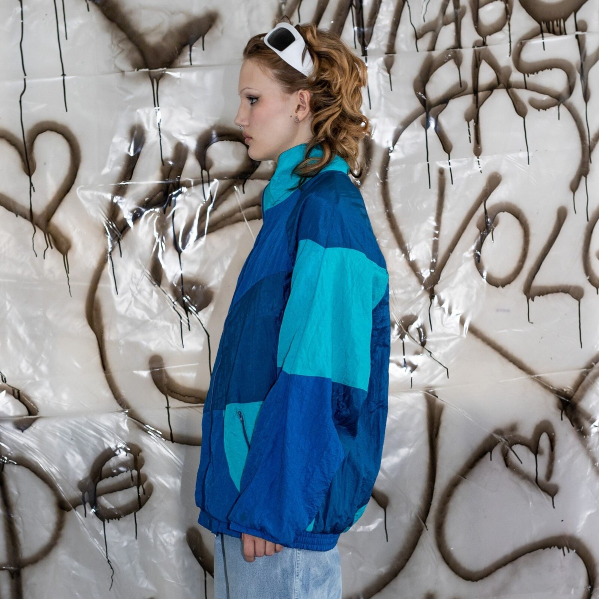Vintage 90's colorblock retro track jacket in blue tones | eBay