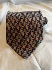 Bruno Piattelli Beige/Black/Red Geometric 100% Silk Tie Necktie Made in USA 57x4