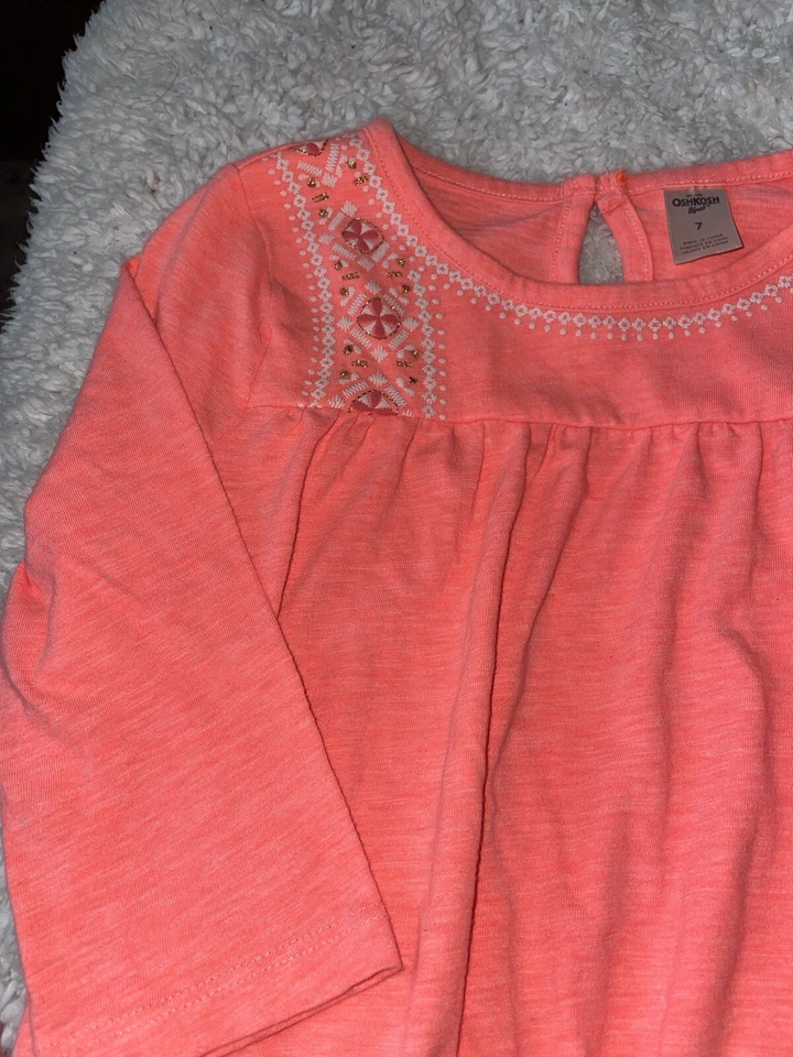Osh Kosh niñas talla Vestido manga 7 3/4 coral cintura suave. Bonito, cómodo  Foto 4 de 4