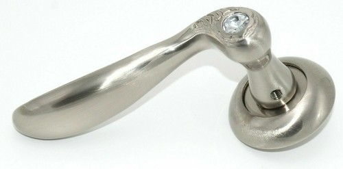 Manija de puerta interna externa satinada de acero cepillado palanca de cristal diamante en rosa - Imagen 10 de 13