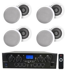 Rockville RPA40BT 4-Room Home Audio Kit Receiver 8 8" White Ceiling Speakers