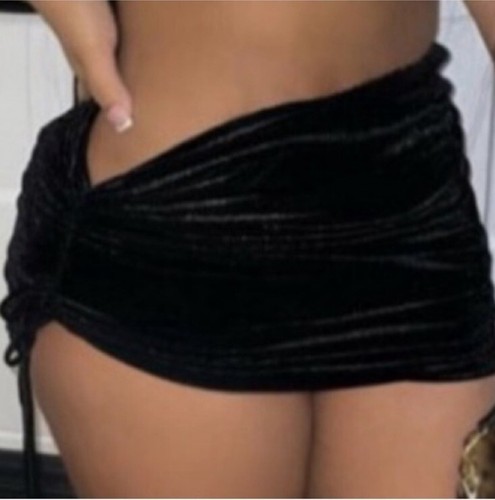 Sexy Velvet 2pc New York Crop Open Sides Style Top & Ruched Drawstring Skirt Set - Picture 7 of 9