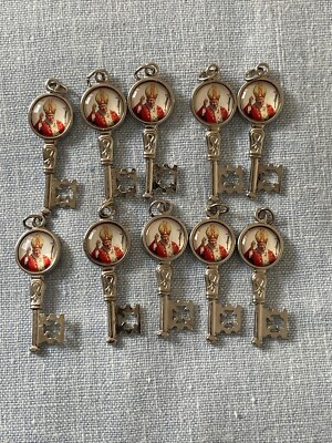 Saint Pope John Paul II Key Medal Pendant Charm Silver Tone Double ...