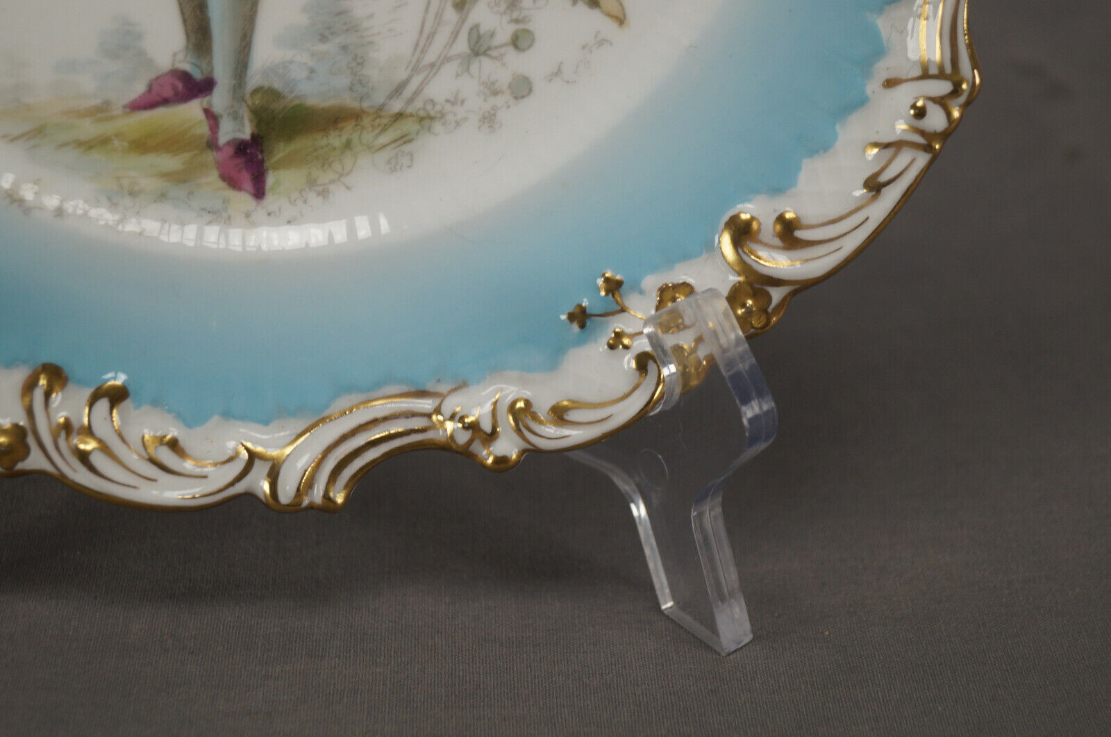 Adderley Hand Colored Renaissance Gentleman Turquoise & Gold 8 7/8 Inch Plate