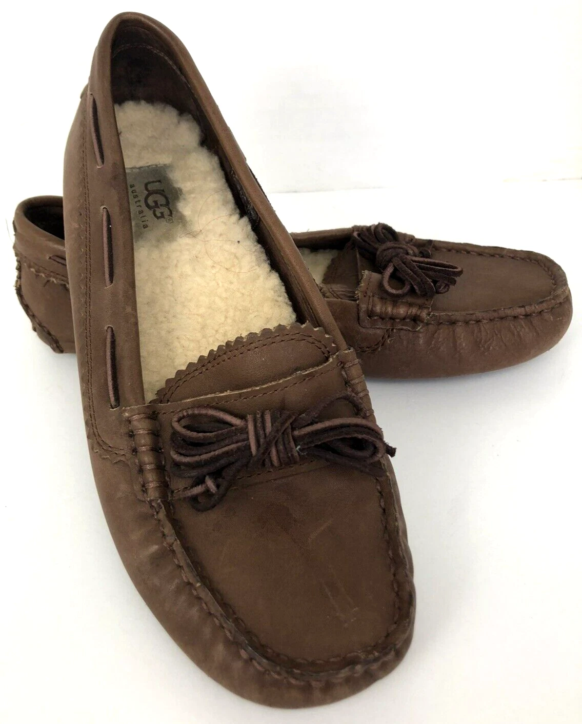 UGG Mocassini Donna Meena Pelle Fodera Sherpa Taglia 6 5 Pantofole Guida Mocs