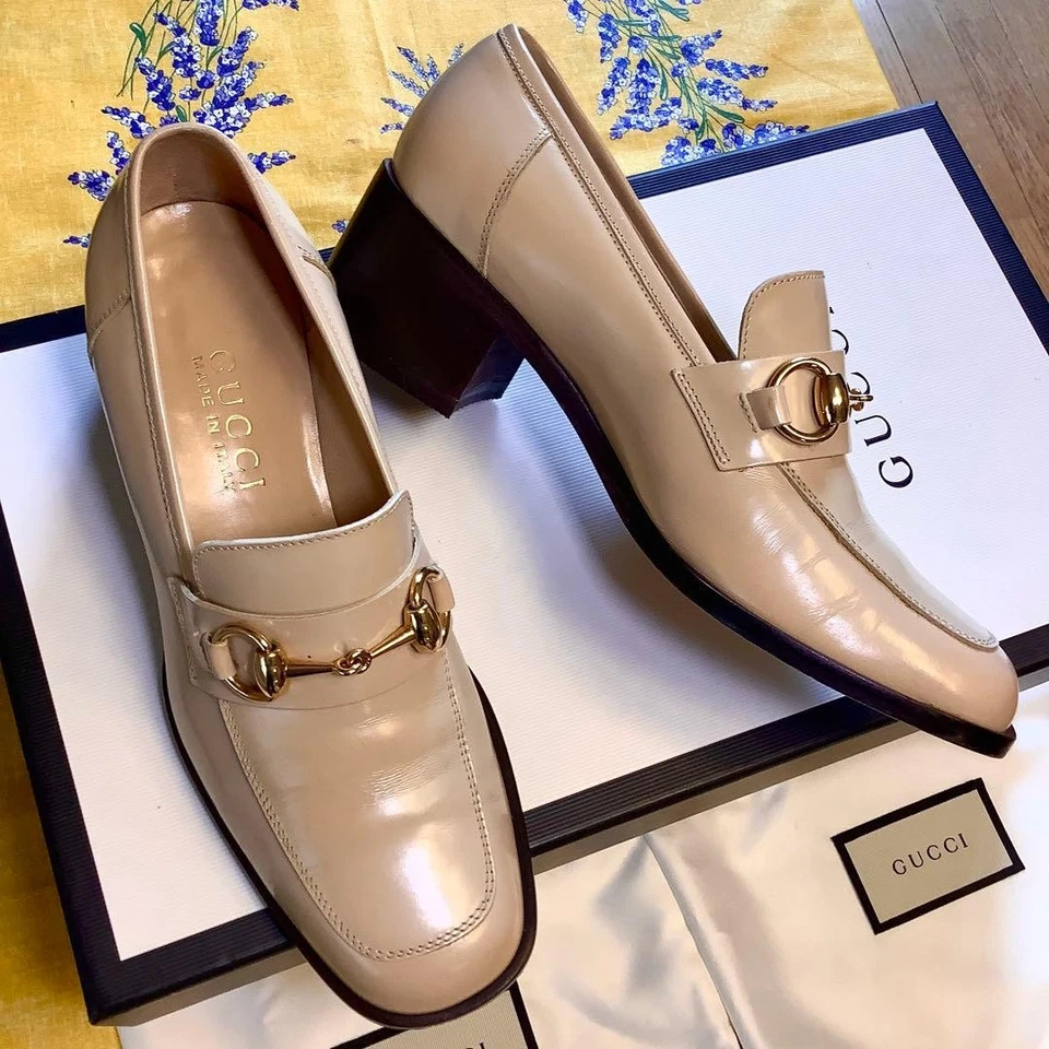 GUCCI Women's Pumps Heel Horsrbit Leather Beige EU 35.5 W/ Bags 127580K Authen - Image 3 of 4