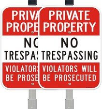 Large 2 Pack No Trespassing Sign Private Property, 10 x 14 Inches Metal Signs...