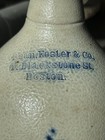 Stoneware jug by D. Foster & Co., Blackstone St., Boston - cobalt blue floral — photo 3