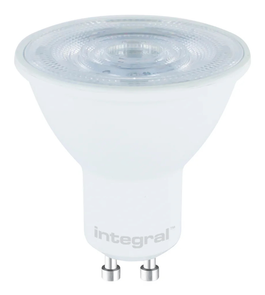 White 4.9w LED GU10 Bulb 2700K Dimmable 520lm =65w 55° Beam Integral ILGU10DC100