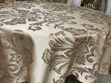 Luxury Damask Jacquard Flowery Champagne Tablecloth 35 Diameter 70 Round NWT