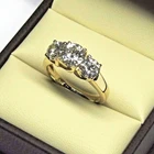3.00 CT Round Cut Diamond Three Stone Wedding Ring 14K Yellow Gold Finish Size 7