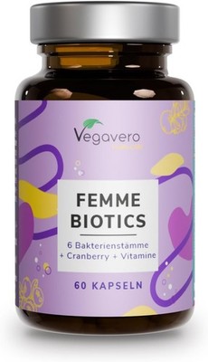 Vegavero Femme Biotics | 60 Kapseln | 6 Probiotische Stämme, Inulin und Vitamine