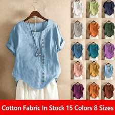 Damen Drucken T-Shirt Sommer Tops Leinen Blus...