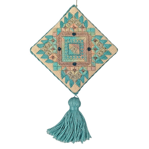 Metallic Embroidery Needlework Diamond Ornament | Finished from Threedles Chart
