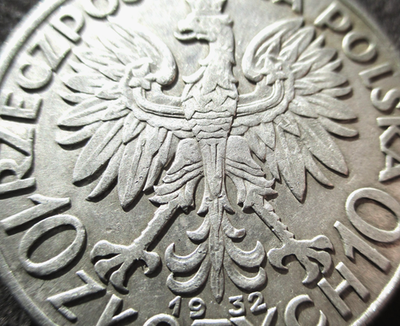 BIG OLD SILVER 10 ZLOTYCH 1932 COIN OF POLAND ~ JADWIGA SECOND