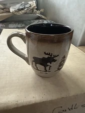 HOME STUDIO WOODLAND MOOSE TREES COFFEE MUGS SET OF FOUR