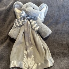 Bearington Baby Gray Elephant Security Blanket Lovey 15" Satin Edges