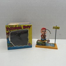 Vintage Fishing Boy Tin Wind-Up Toy Yone Japan 2104 TESTED WORKS