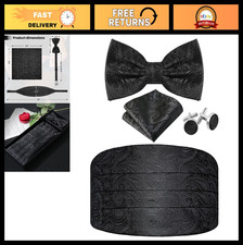 Paisley Cummerbund  Bow Tie Set - Adjustable Formal Tuxedo Accessory with Cuffl