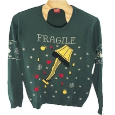 A Christmas Story Fragile Leg Lamp Light Up Green Ugly Christmas Sweater 2XL