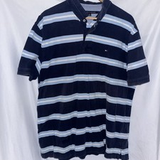 90  s VTG  Tommy Hilfiger Mens XXL Polo Shirt White Navy Striped Casual Rugby