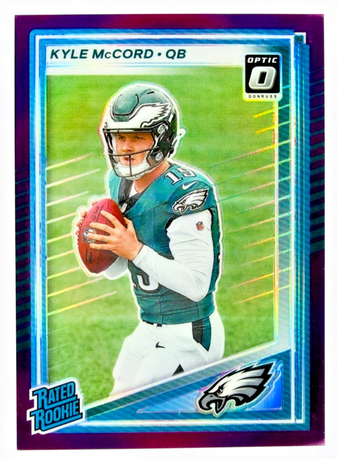 2025 Donruss KYLE McCORD #325 Rated Rookie Optic Preview Purple #/50 - Eagles