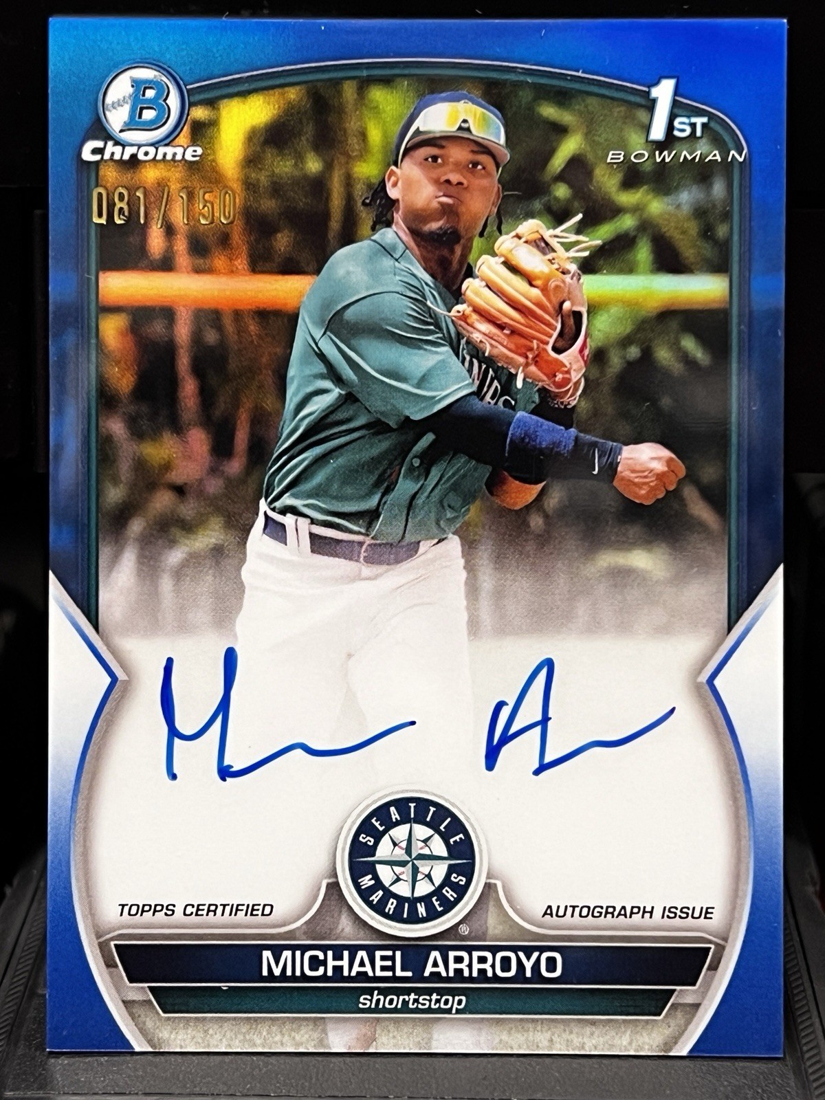 MICHAEL ARROYO 2023 1st Bowman Chrome True Blue Refractor RC AUTO /150 Mariners