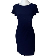 Chaps Navy Blue Side Ruched Cocktail Dress, Size Small, Classy, Wedding, Party