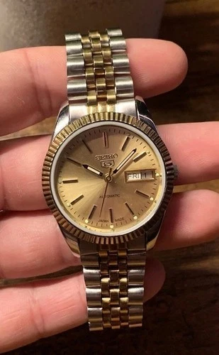 Vintage Seiko 5 Gold Dial Presidential Day/Date Men's Watch 6309 Automatic