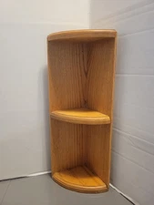 Vintage Farmhouse Wood Corner Display Curio Wall Shelf rustic country Oak 1b