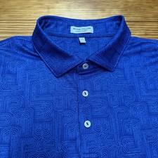 Peter Millar Summer Comfort PM Maze Geometric All Over Pattern XXL Polo 2XL Blue