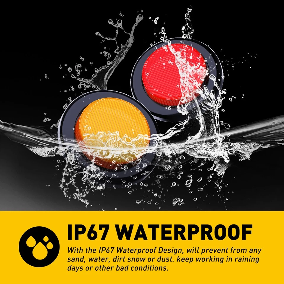 10X 2" LED Side Marker Light Truck Trailer Round Amber Red Bullet Clearance Lamp - Image 3 of 4