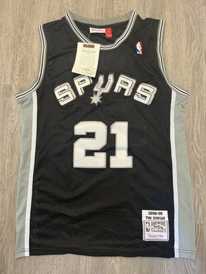 NEW TIM DUNCAN SAN ANTONIO SPURS BLACK MITCHELL & NESS 1998-99 jersey sz L (44)