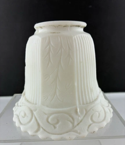 Vintage White Milk Glass Lamp Shade with Ribbed & Scrolled Vine Motif 2.25" Fit