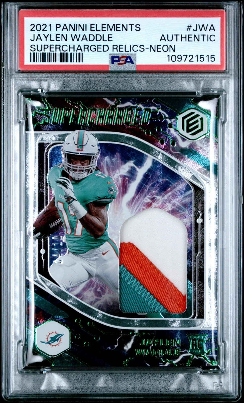 Jaylen Waddle Panini Elements Supercharged Relics #JWA Neon