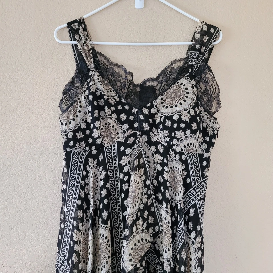 Vestido midi babydoll 100 % seda para mujer talla 14 encaje boho cabaña hada capricho Foto 2 de 4