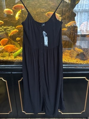 Vera Moda Alba Black Midi Dress Strappy UK 10 Party Holiday Summer Classic