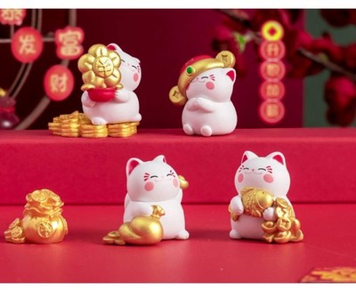 4pcs 3.4cm Cartoon Lucky Cat Doll Handmade DIY Desktop Cake Resin Ornament Gift