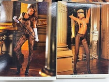 Lot of 2 Mixed Styles Women's Crotchless Bodystocking Pantyhose Fish Net Tights